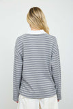 Striped Contrast Polo Collar Long Sleeve Knit Top