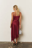 V Neck Lace Trim Spaghetti Strap Satin Midi Dress