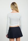 Striped Boat Neck Cropped Asymmetrical Knit Top (Butter Yellow)