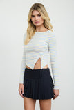 Striped Boat Neck Cropped Asymmetrical Knit Top (Butter Yellow)