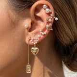 10 Pair Assorted Heart Pearls Earrings Set