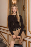 Ribbed Raglan Shoulder Button Down Knit Cardigan (Espresso)
