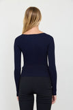 Ribbed Raglan Shoulder Button Down Knit Cardigan (Navy)