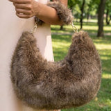 Soft Plush Oversized Shoulder Bag (Brown)