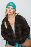 Plaid Sherpa Mock Neck Zip-up Jacket