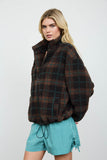 Plaid Sherpa Mock Neck Zip-up Jacket