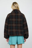 Plaid Sherpa Mock Neck Zip-up Jacket