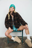 Plaid Sherpa Mock Neck Zip-up Jacket