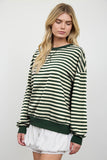Stripe V Stitch Detail Long Sleeve Knit Top (Hunter Green)