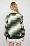 Stripe V Stitch Detail Long Sleeve Knit Top (Hunter Green)