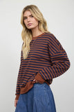 Stripe V Stitch Detail Long Sleeve Knit Top (Rust)