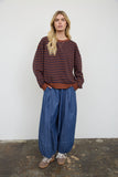 Stripe V Stitch Detail Long Sleeve Knit Top (Rust)