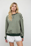Stripe V Stitch Detail Long Sleeve Knit Top (Hunter Green)