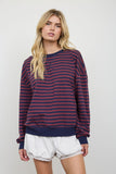 Stripe V Stitch Detail Long Sleeve Knit Top (Navy)