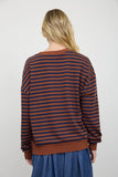 Stripe V Stitch Detail Long Sleeve Knit Top (Rust)