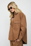 Pinstripe Collared Long Sleeve Denim Shacket