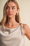 Cowl Neck Satin Tie Top