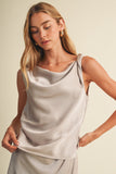 Cowl Neck Satin Tie Top