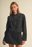 Mili Button Fitted Denim Jacket (Charcoal)