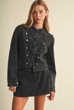 Mili Button Fitted Denim Jacket (Charcoal)