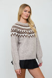Fair Isle Yoke Crew Neck Knit Pullover Sweater