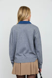 Contrast Denim Collar Polo Knit Pullover (Charcoal Multi)
