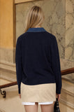 Contrast Denim Collar Polo Knit Pullover (Navy Multi)