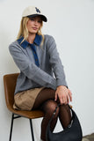 Contrast Denim Collar Polo Knit Pullover (Charcoal Multi)
