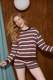 Multi-color Stripe Boxy Long Sleeve Knit Top (Light Pink)