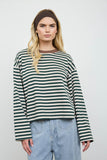 Color Block Neck Trim Long Sleeve Boxy Knit Top (Light Khaki Multi)