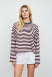Color Block Neck Trim Long Sleeve Boxy Knit Top (Dusty Pink Multi)
