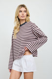 Color Block Neck Trim Long Sleeve Boxy Knit Top (Dusty Pink Multi)