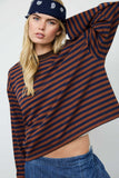 Color Block Neck Trim Long Sleeve Boxy Knit Top (Rust Multi)