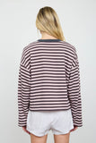 Color Block Neck Trim Long Sleeve Boxy Knit Top (Dusty Pink Multi)