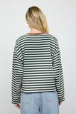 Color Block Neck Trim Long Sleeve Boxy Knit Top (Light Khaki Multi)