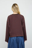 Color Block Neck Trim Long Sleeve Boxy Knit Top (Rust Multi)
