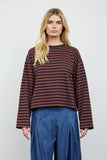 Color Block Neck Trim Long Sleeve Boxy Knit Top (Rust Multi)
