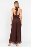 Cowl Neck Halter Lace Trim Jumpsuit