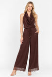 Cowl Neck Halter Lace Trim Jumpsuit