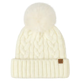 C.C Heathered Cable Knit Beanie with Pom (Ivory)