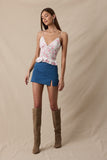 Denim One-side Slit Slim Fit-in Mini Skirt