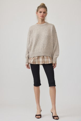 Layered Plaid Hem Knit Sweater