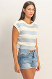 Striped Ribbed Knit Top (Ice Blue)