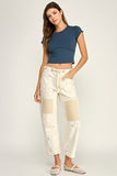 Washed Stretch Curved Seam Cropped Top (Dark Blue)