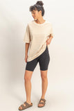 Striped Short Sleeve Oversized Cotton Tee (Taupe)