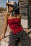 Double Layer Asymmetrical Hem Bandeau Top (Cherry Red)