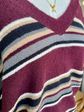 Multicolor Stripe V-Neck Long Sleeve Knit Sweater (Oxblood Multi)