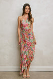 Floral One Shoulder Asymmetrical Pleated Dress