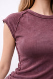 Washed Ribbed Fitted Top (Burgundy)