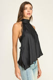 Lace Trim Halter Top (Black)